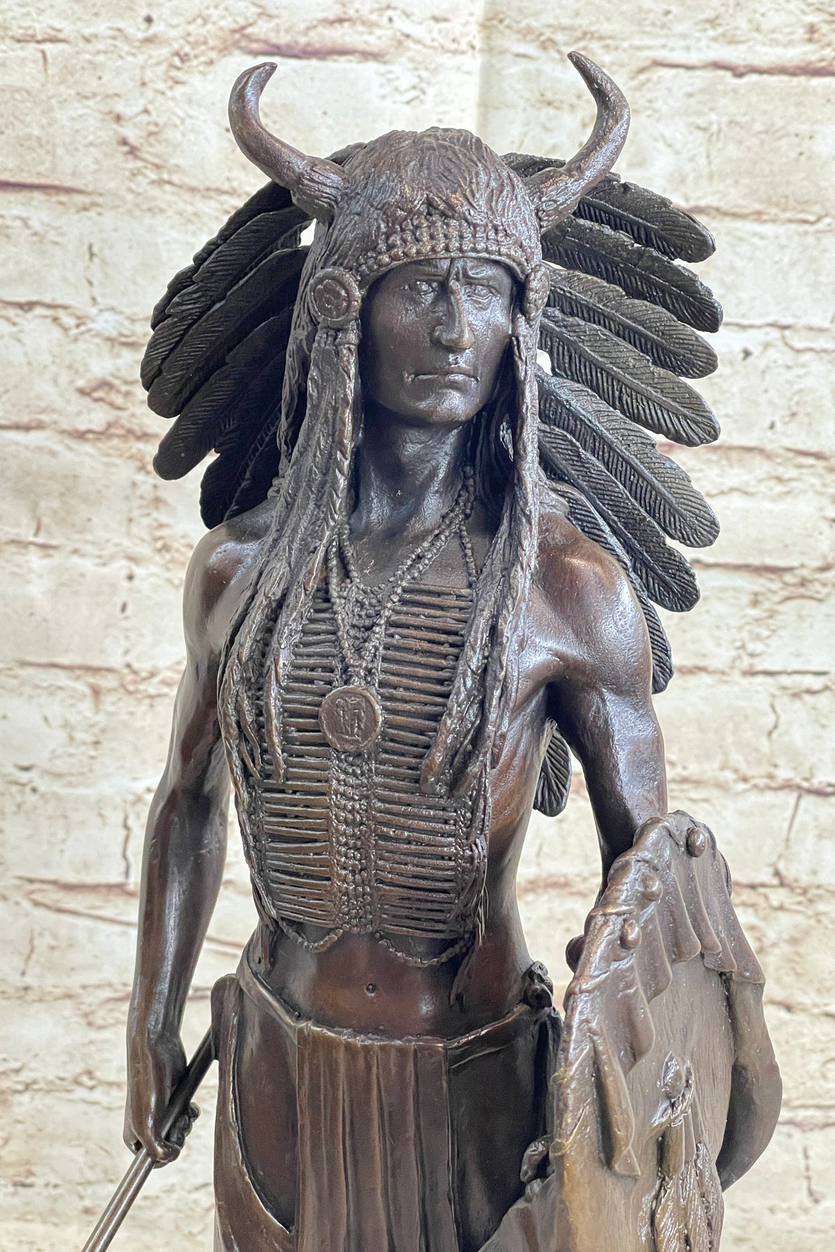 Native American Indian Warrior w/ War Bonnet Bronze by P. Manship