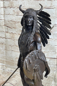 Native American Indian Warrior w/ War Bonnet Bronze by P. Manship