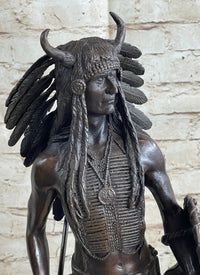 Native American Indian Warrior w/ War Bonnet Bronze by P. Manship