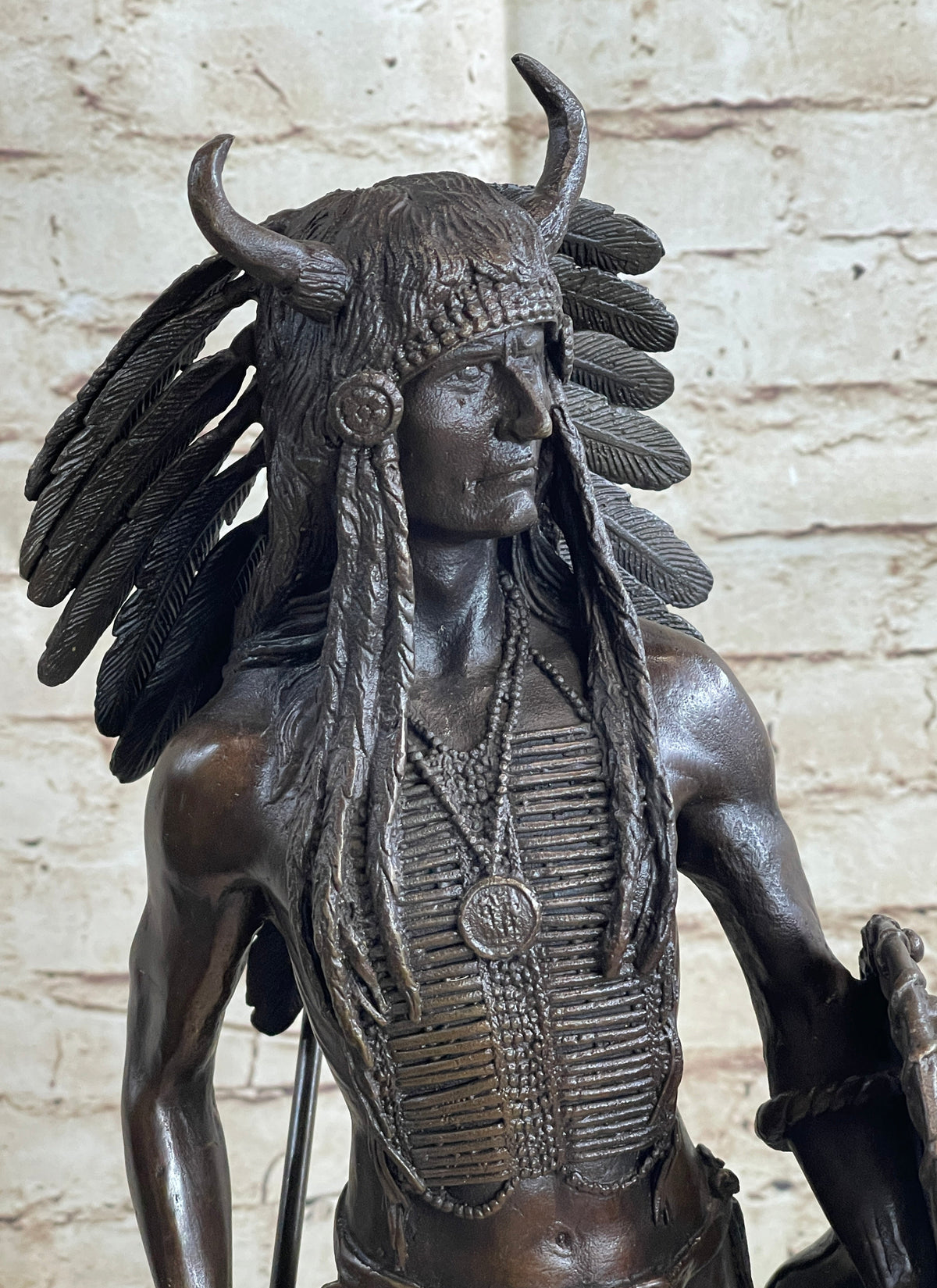 Native American Indian Warrior w/ War Bonnet Bronze by P. Manship