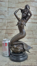 Signed Nude Sexy Mermaid Bronze Marble Mythical Sea Sculpture