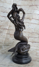 Signed Nude Sexy Mermaid Bronze Marble Mythical Sea Sculpture