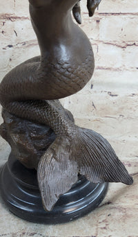Signed Nude Sexy Mermaid Bronze Marble Mythical Sea Sculpture