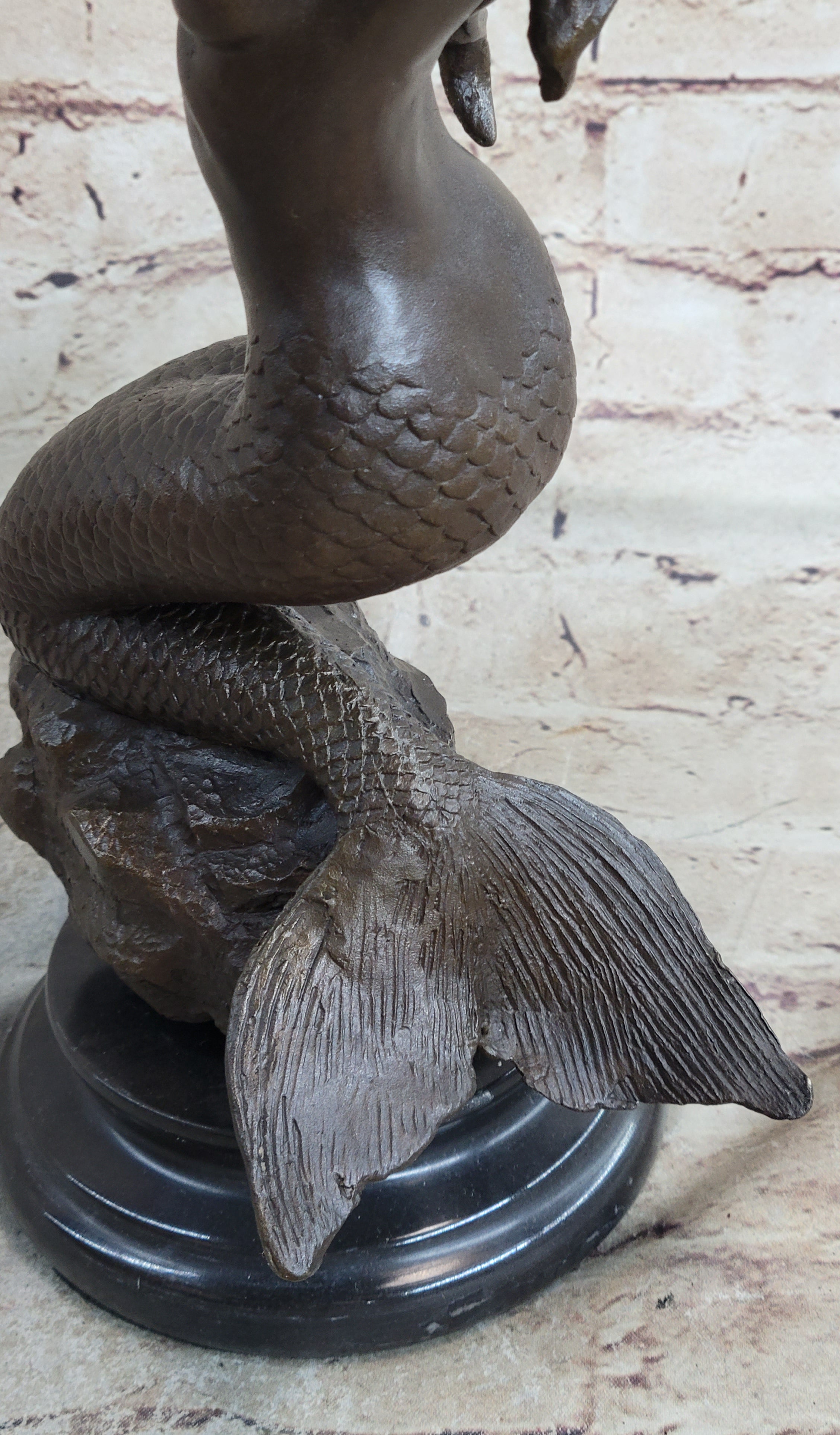 Signed Nude Sexy Mermaid Bronze Marble Mythical Sea Sculpture