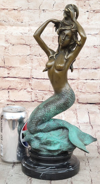 Hot Cast Bronze Sexy Mermaid Semi Nude Sculpture Figure Art