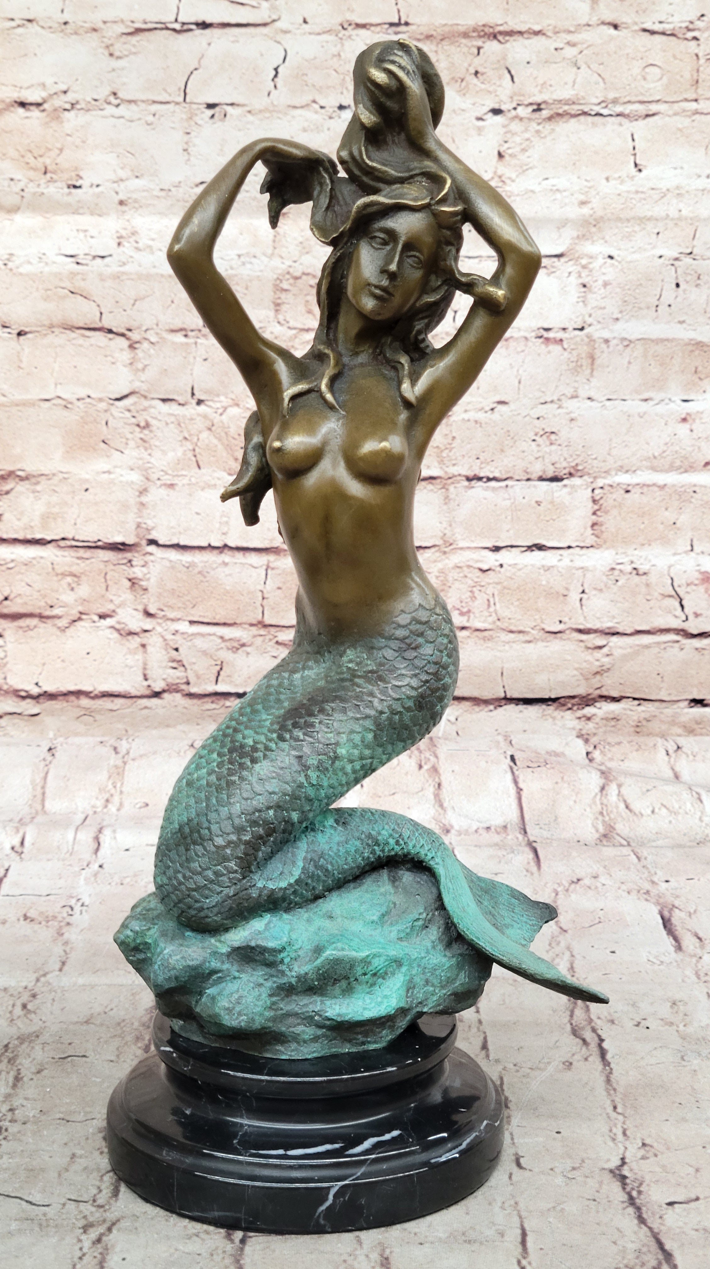 Hot Cast Bronze Sexy Mermaid Semi Nude Sculpture Figure Art