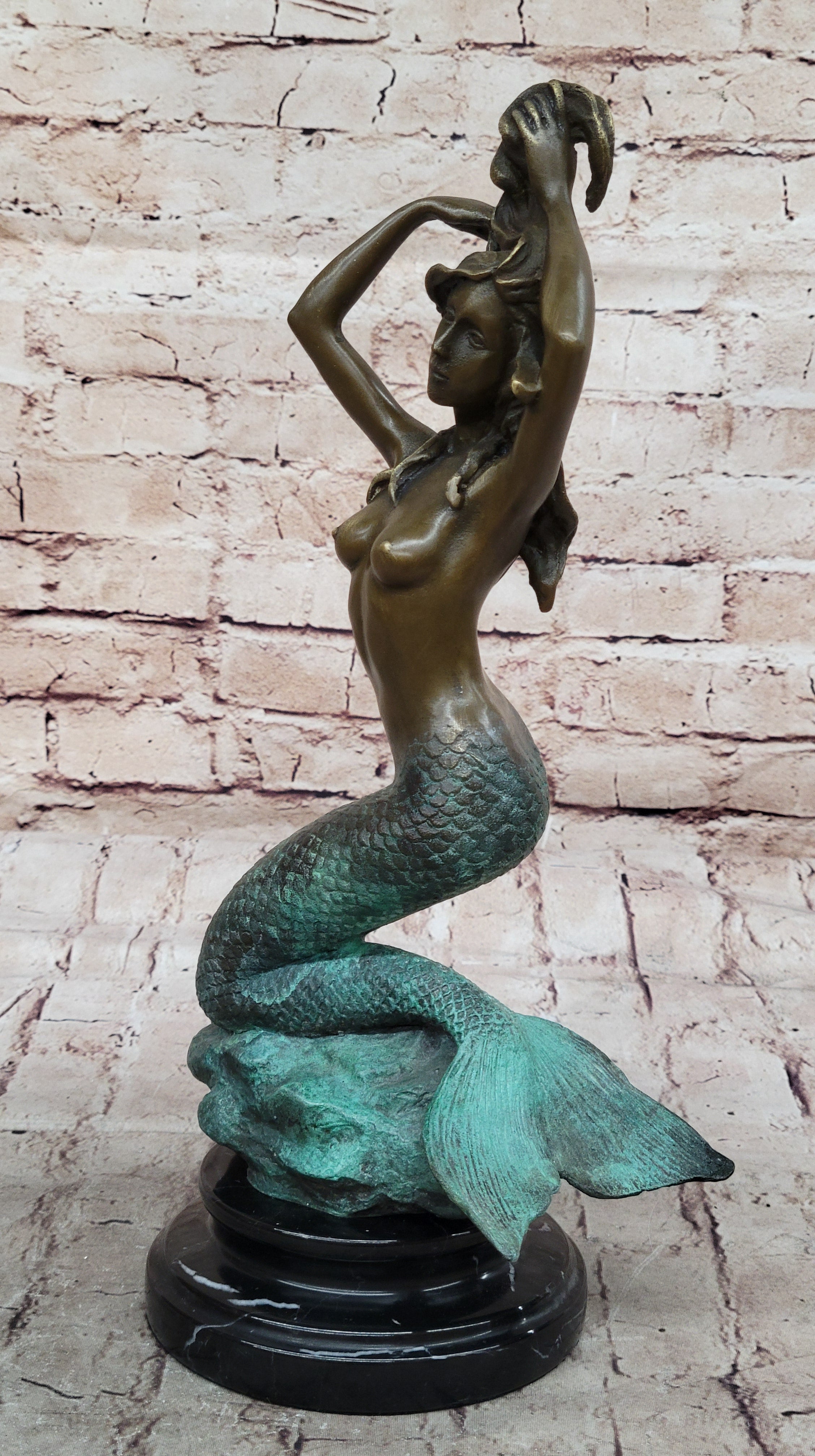 Hot Cast Bronze Sexy Mermaid Semi Nude Sculpture Figure Art
