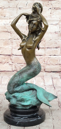 Hot Cast Bronze Sexy Mermaid Semi Nude Sculpture Figure Art