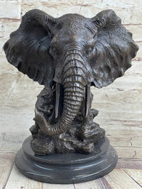 Striking Massive Elephant Head Bust with Baby Bronze Sculpture