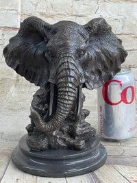 Striking Massive Elephant Head Bust with Baby Bronze Sculpture