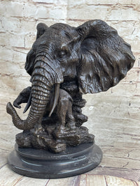 Striking Massive Elephant Head Bust with Baby Bronze Sculpture