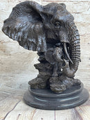 Striking Massive Elephant Head Bust with Baby Bronze Sculpture