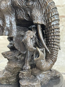 Striking Massive Elephant Head Bust with Baby Bronze Sculpture