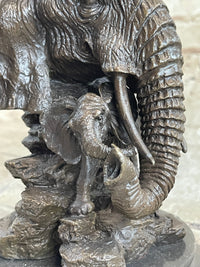 Striking Massive Elephant Head Bust with Baby Bronze Sculpture