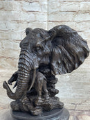 Striking Massive Elephant Head Bust with Baby Bronze Sculpture