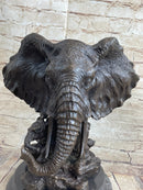 Striking Massive Elephant Head Bust with Baby Bronze Sculpture