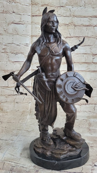 Native American Indian Warrior w/ Tomahawk - Bronze Sculpture