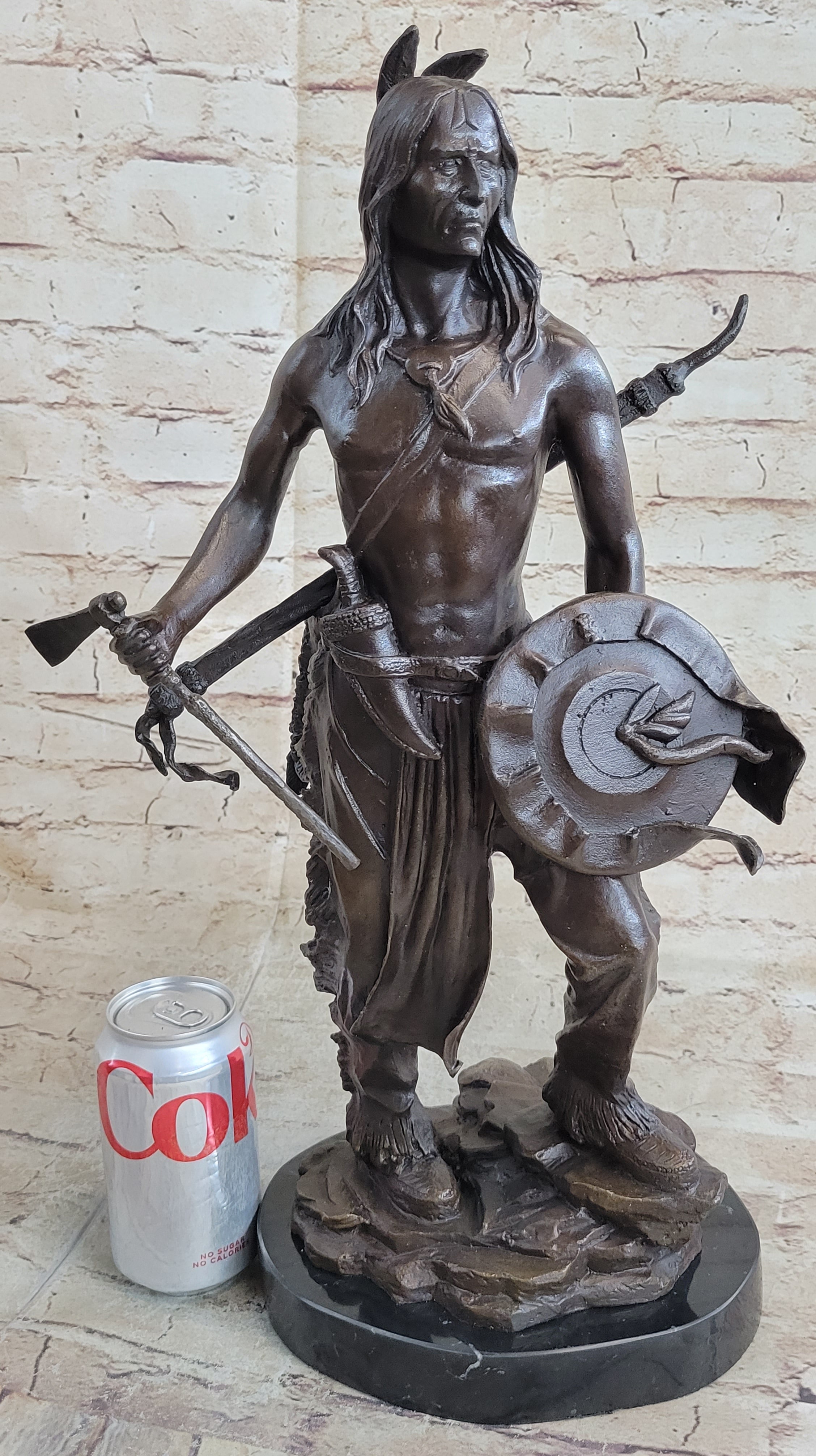 Native American Indian Warrior w/ Tomahawk - Bronze Sculpture