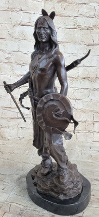 Native American Indian Warrior w/ Tomahawk - Bronze Sculpture