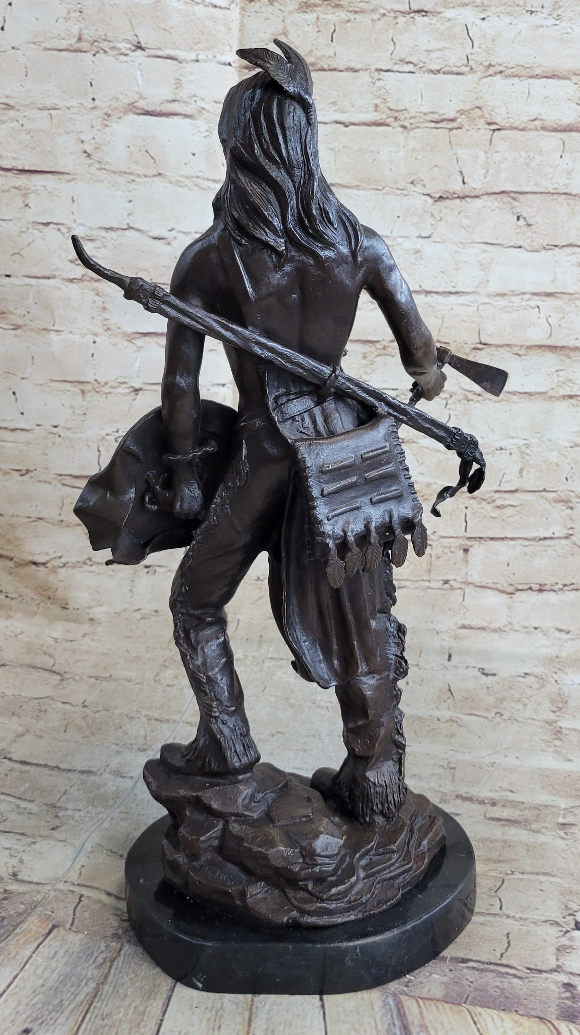 Native American Indian Warrior w/ Tomahawk - Bronze Sculpture