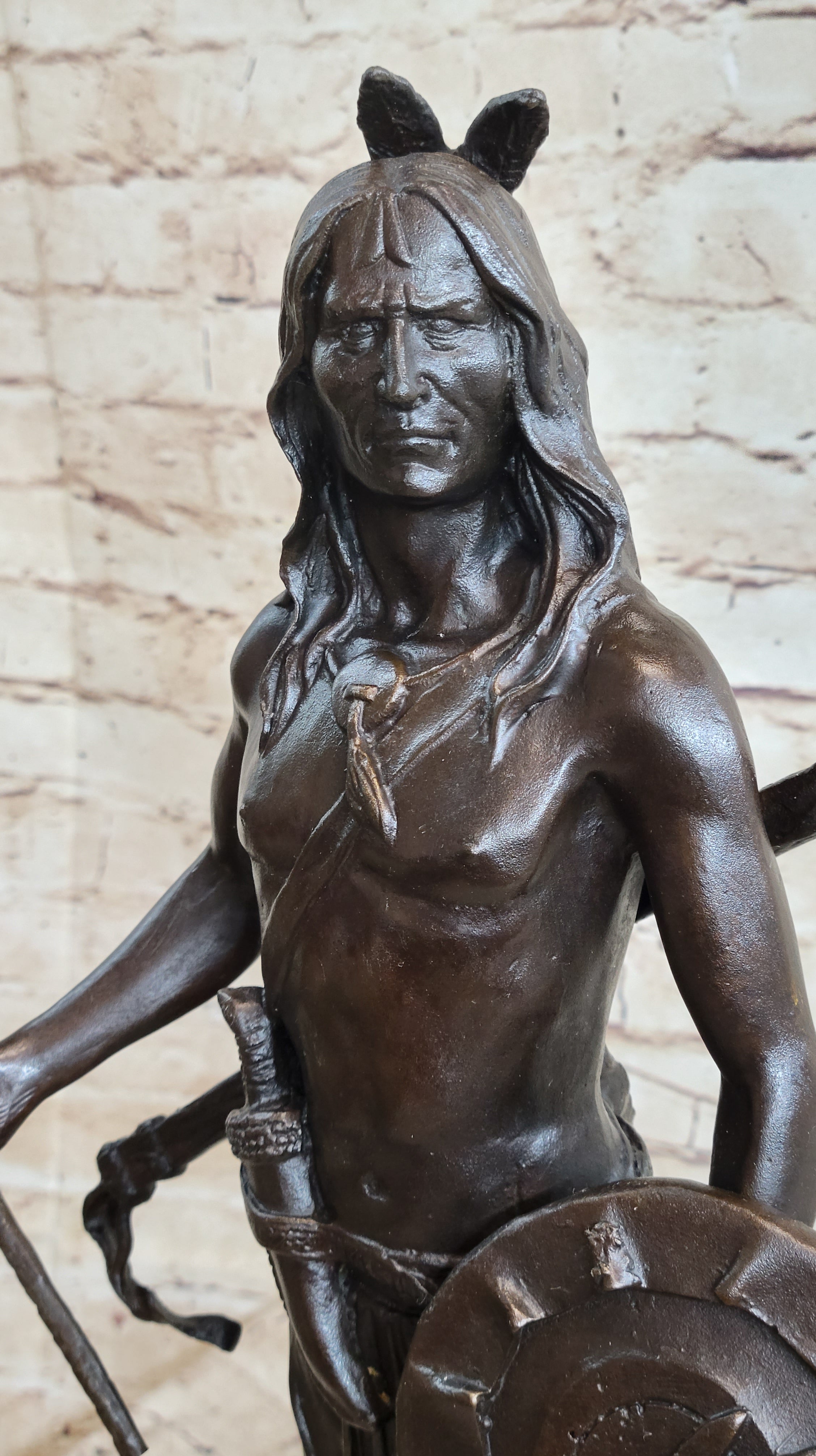 Native American Indian Warrior w/ Tomahawk - Bronze Sculpture