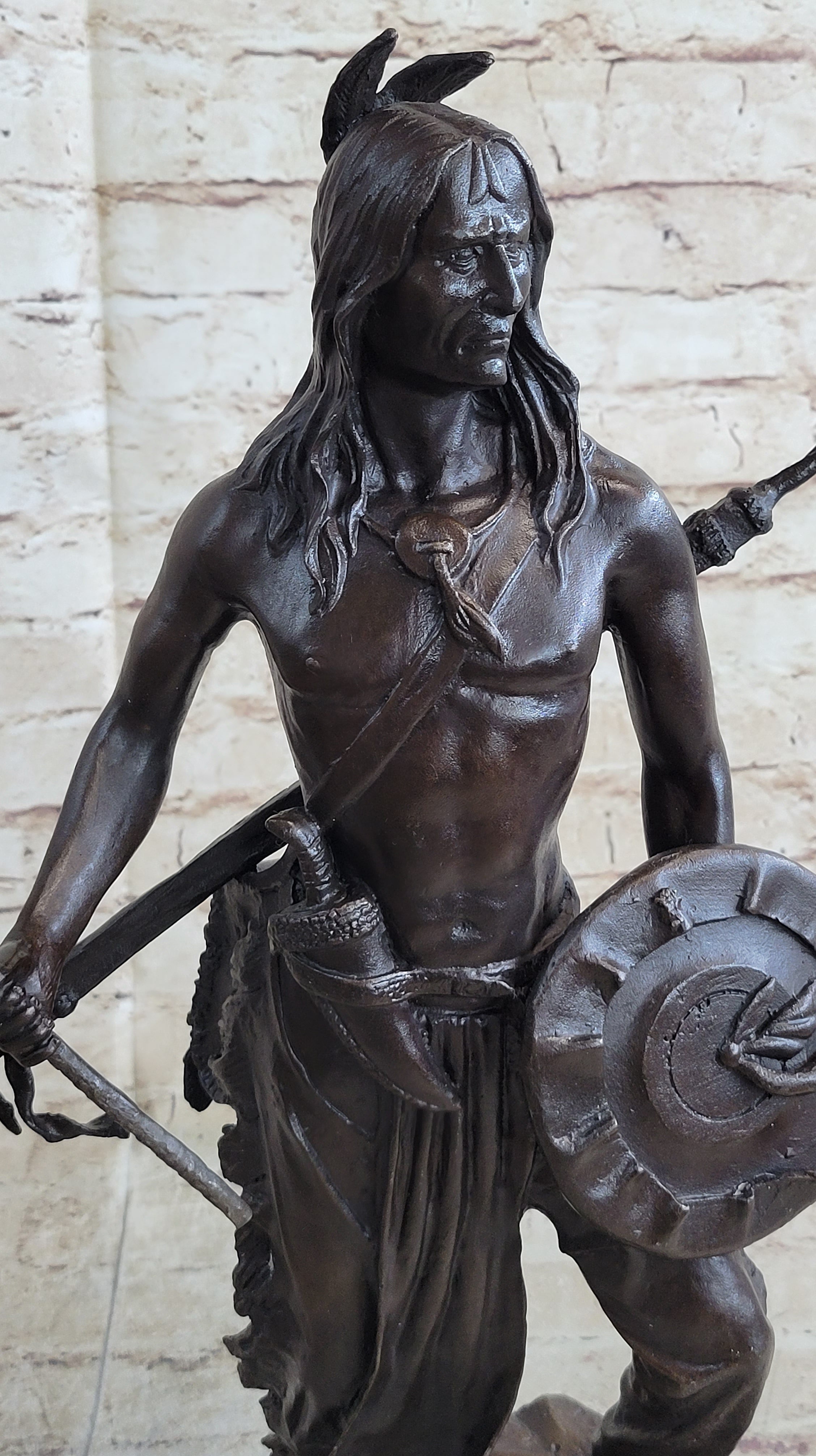 Native American Indian Warrior w/ Tomahawk - Bronze Sculpture