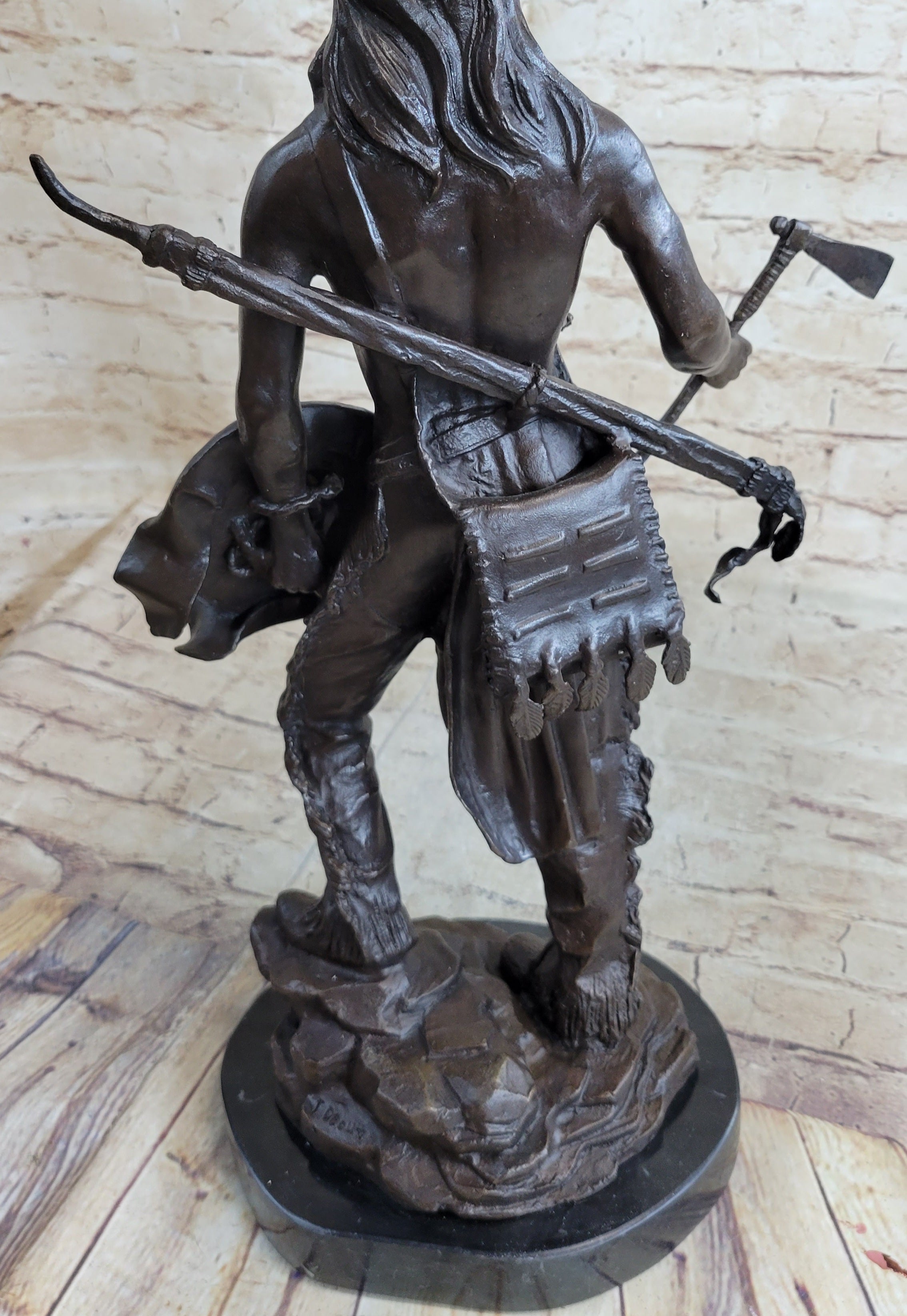 Native American Indian Warrior w/ Tomahawk - Bronze Sculpture