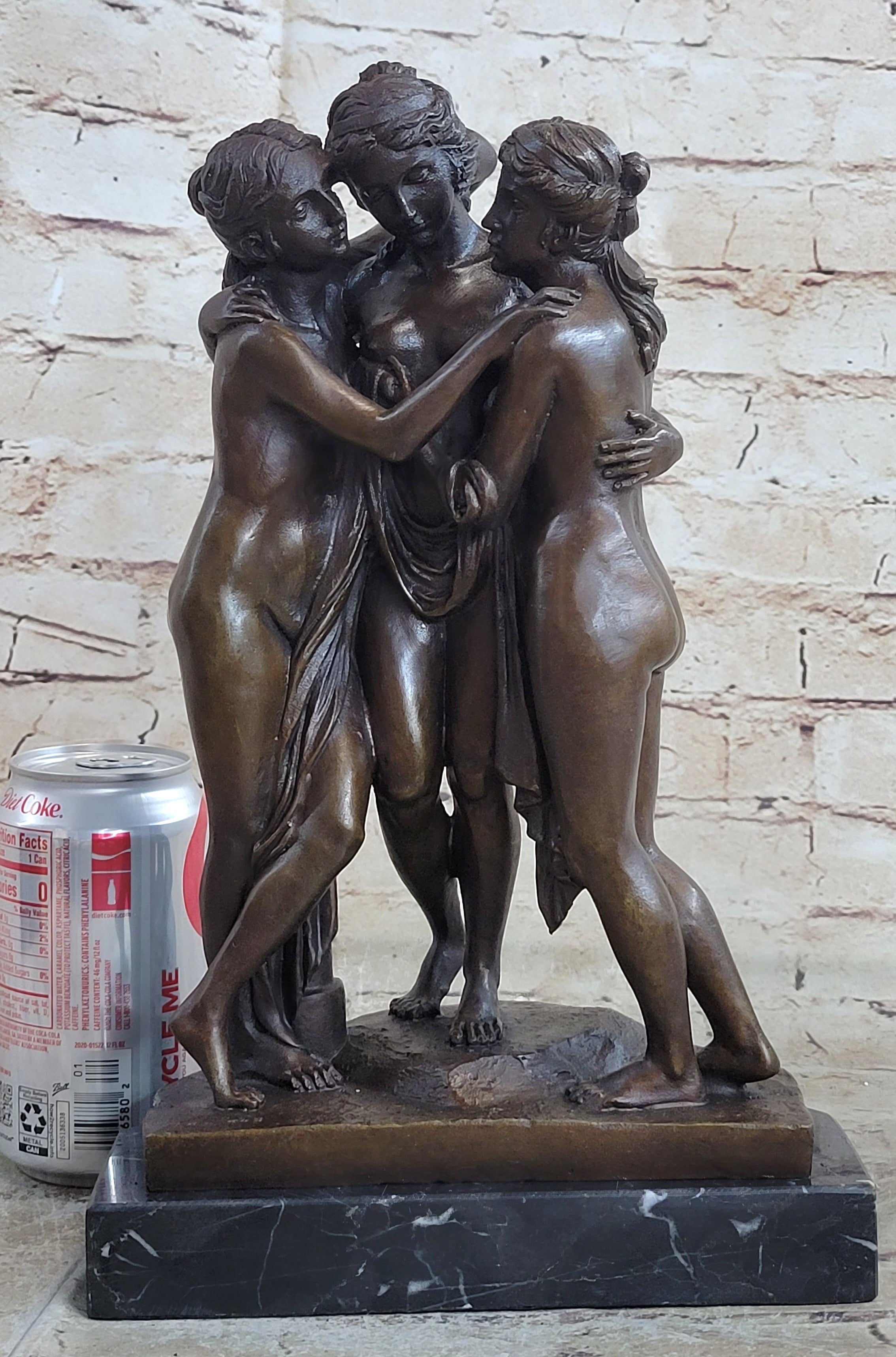 The 3 Graces Bronze Statue Sculpture by Antonio Canova of Three Nude Women on Marble Base