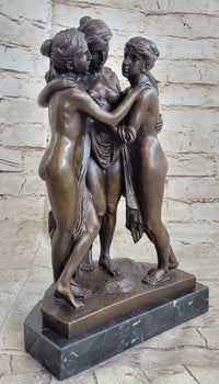 The 3 Graces Bronze Statue Sculpture by Antonio Canova of Three Nude Women on Marble Base