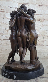 The 3 Graces Bronze Statue Sculpture by Antonio Canova of Three Nude Women on Marble Base