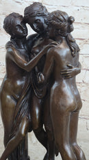 The 3 Graces Bronze Statue Sculpture by Antonio Canova of Three Nude Women on Marble Base