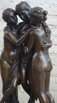 The 3 Graces Bronze Statue Sculpture by Antonio Canova of Three Nude Women on Marble Base