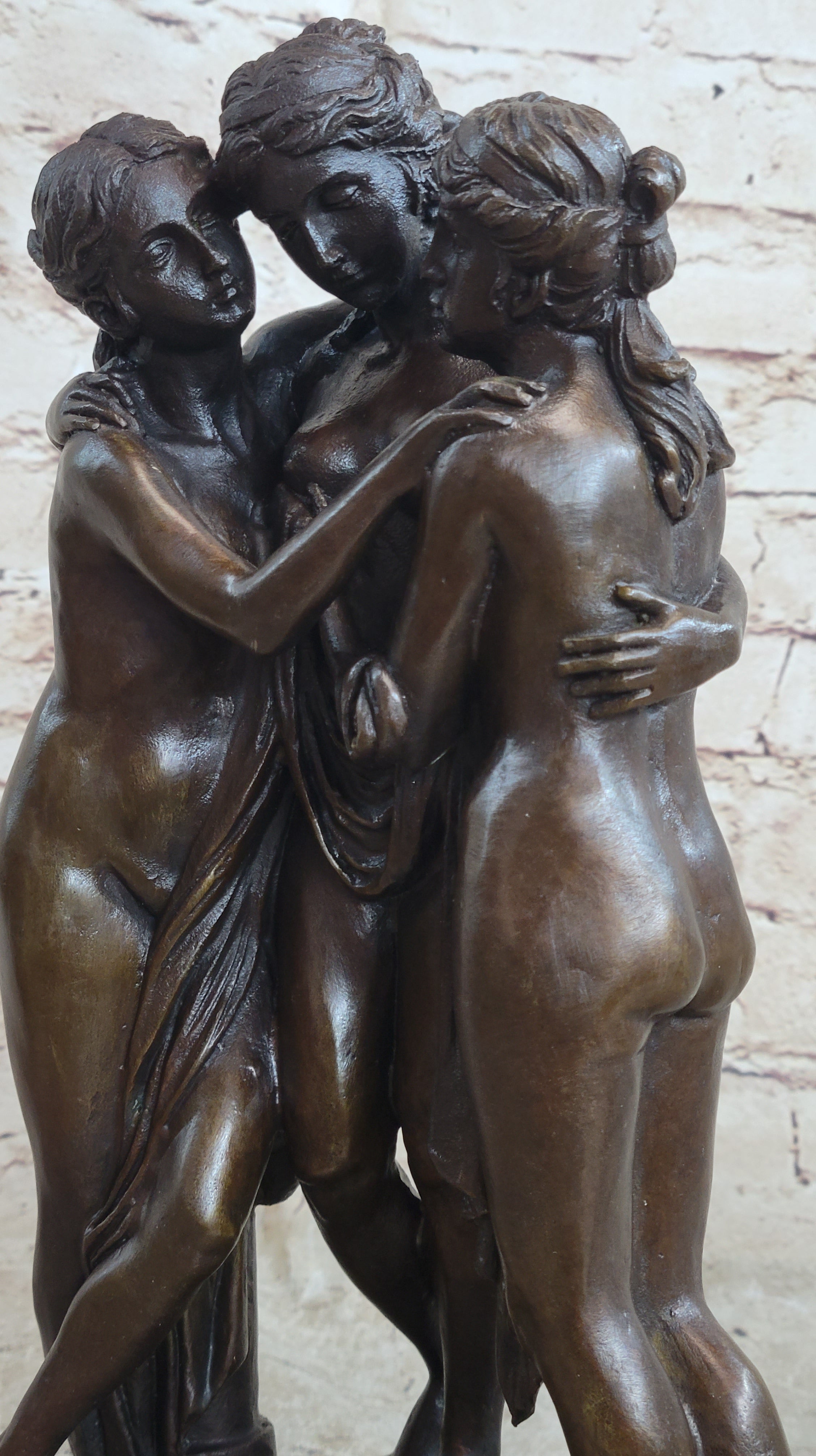 The 3 Graces Bronze Statue Sculpture by Antonio Canova of Three Nude Women on Marble Base