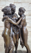 The 3 Graces Bronze Statue Sculpture by Antonio Canova of Three Nude Women on Marble Base