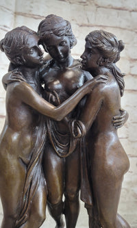 The 3 Graces Bronze Statue Sculpture by Antonio Canova of Three Nude Women on Marble Base