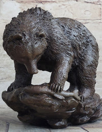 Burly Black Bear with Fish Dinner Bronze Sculpture