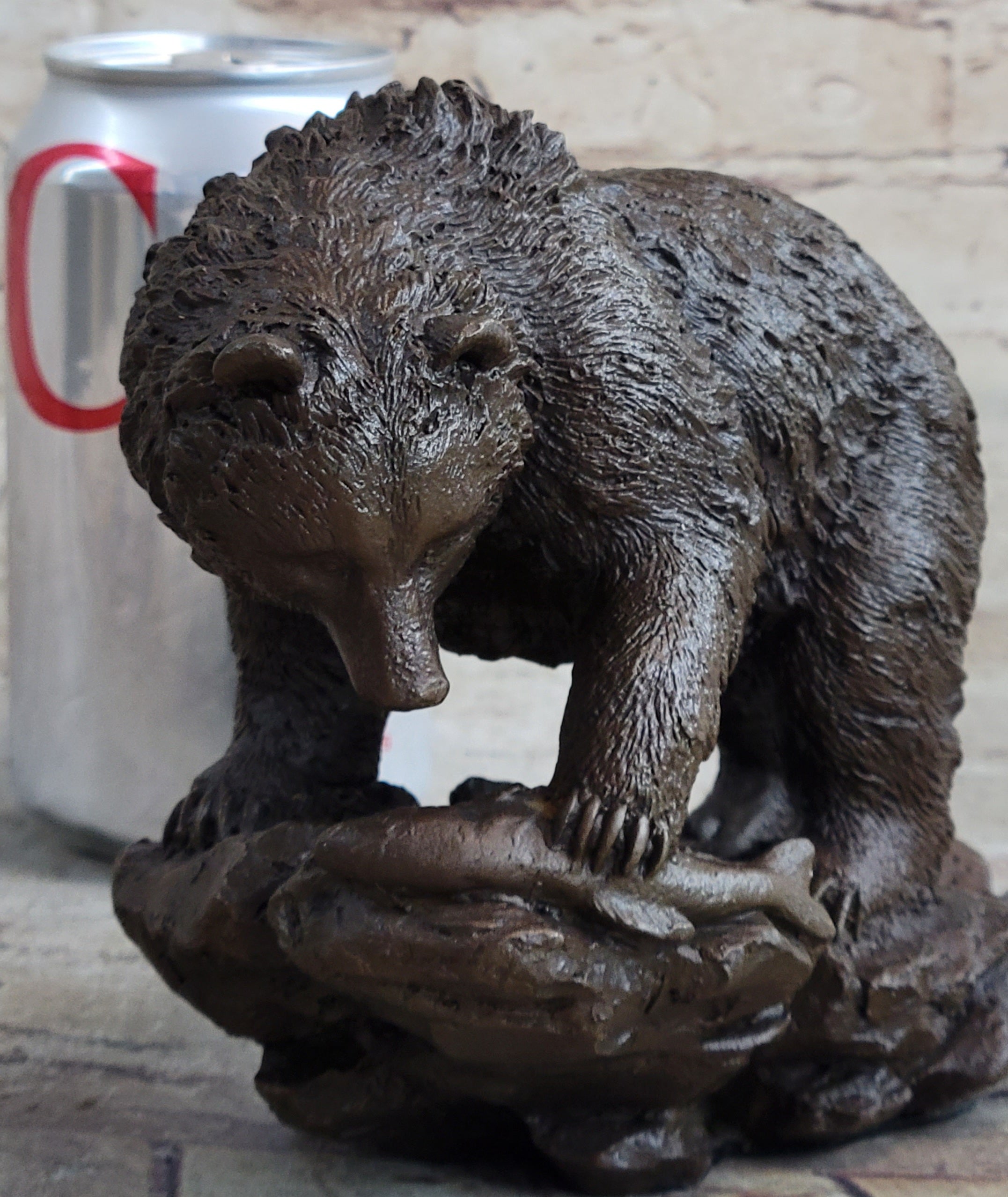 Burly Black Bear with Fish Dinner Bronze Sculpture