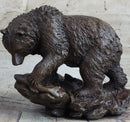 Burly Black Bear with Fish Dinner Bronze Sculpture