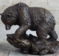 Burly Black Bear with Fish Dinner Bronze Sculpture