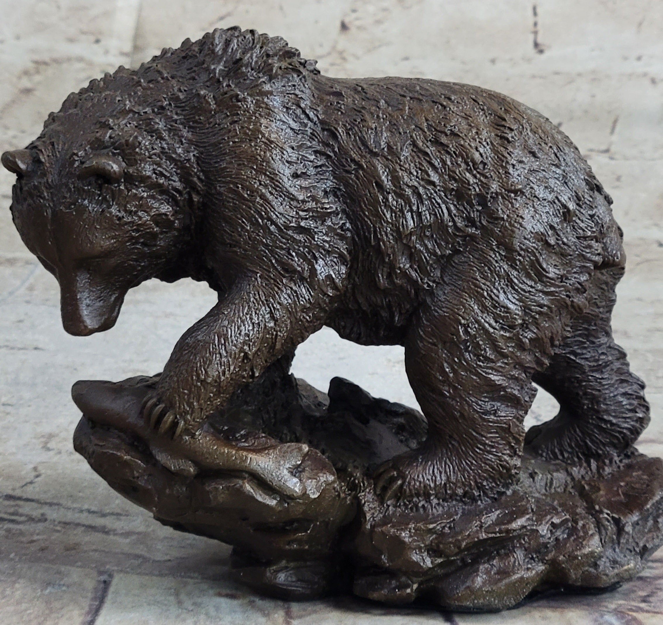 Burly Black Bear with Fish Dinner Bronze Sculpture