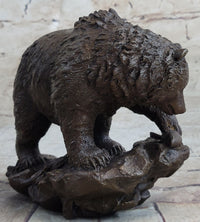 Burly Black Bear with Fish Dinner Bronze Sculpture