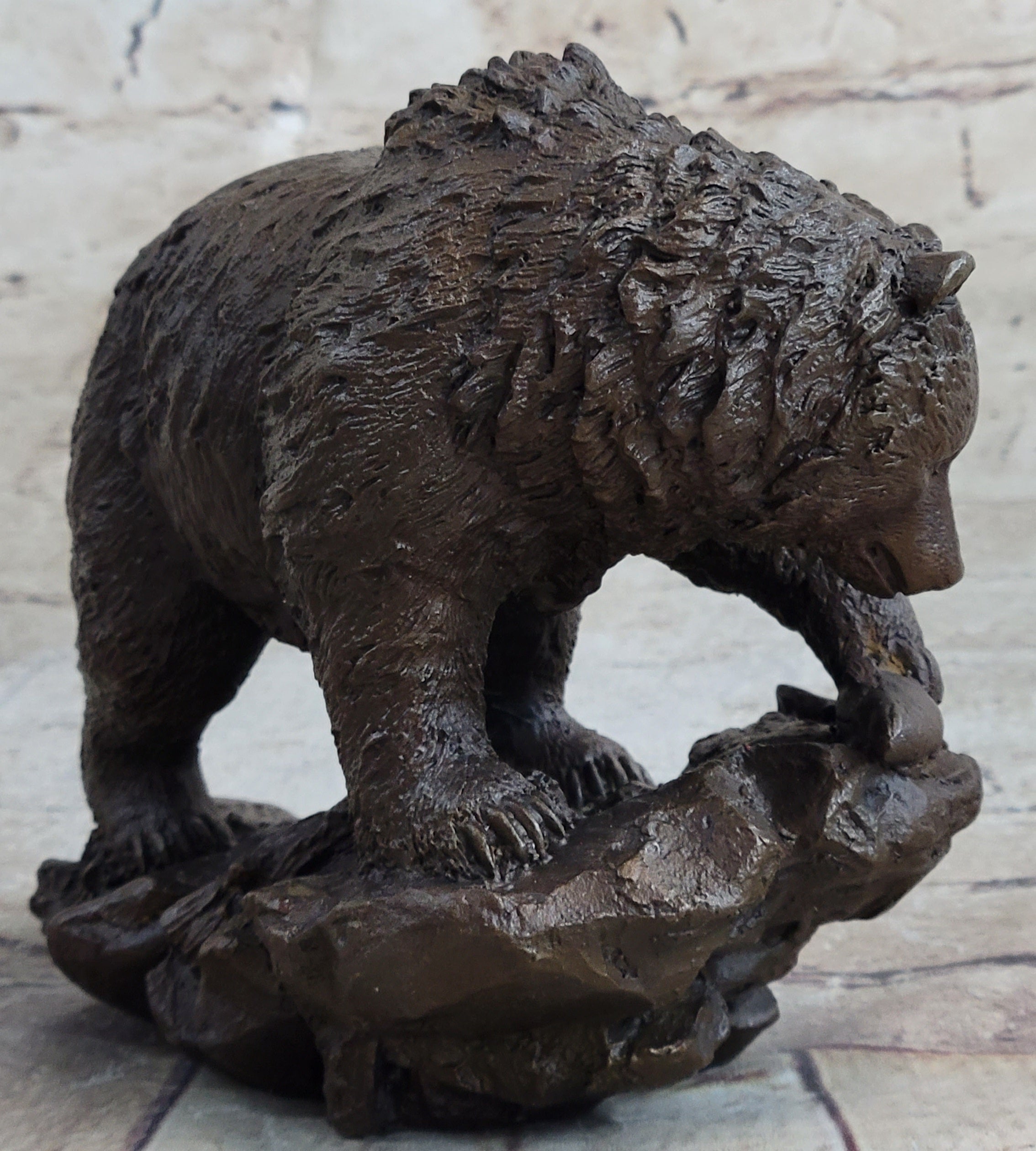 Burly Black Bear with Fish Dinner Bronze Sculpture