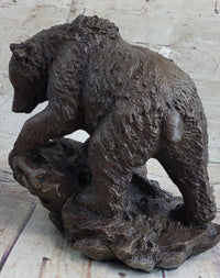 Burly Black Bear with Fish Dinner Bronze Sculpture