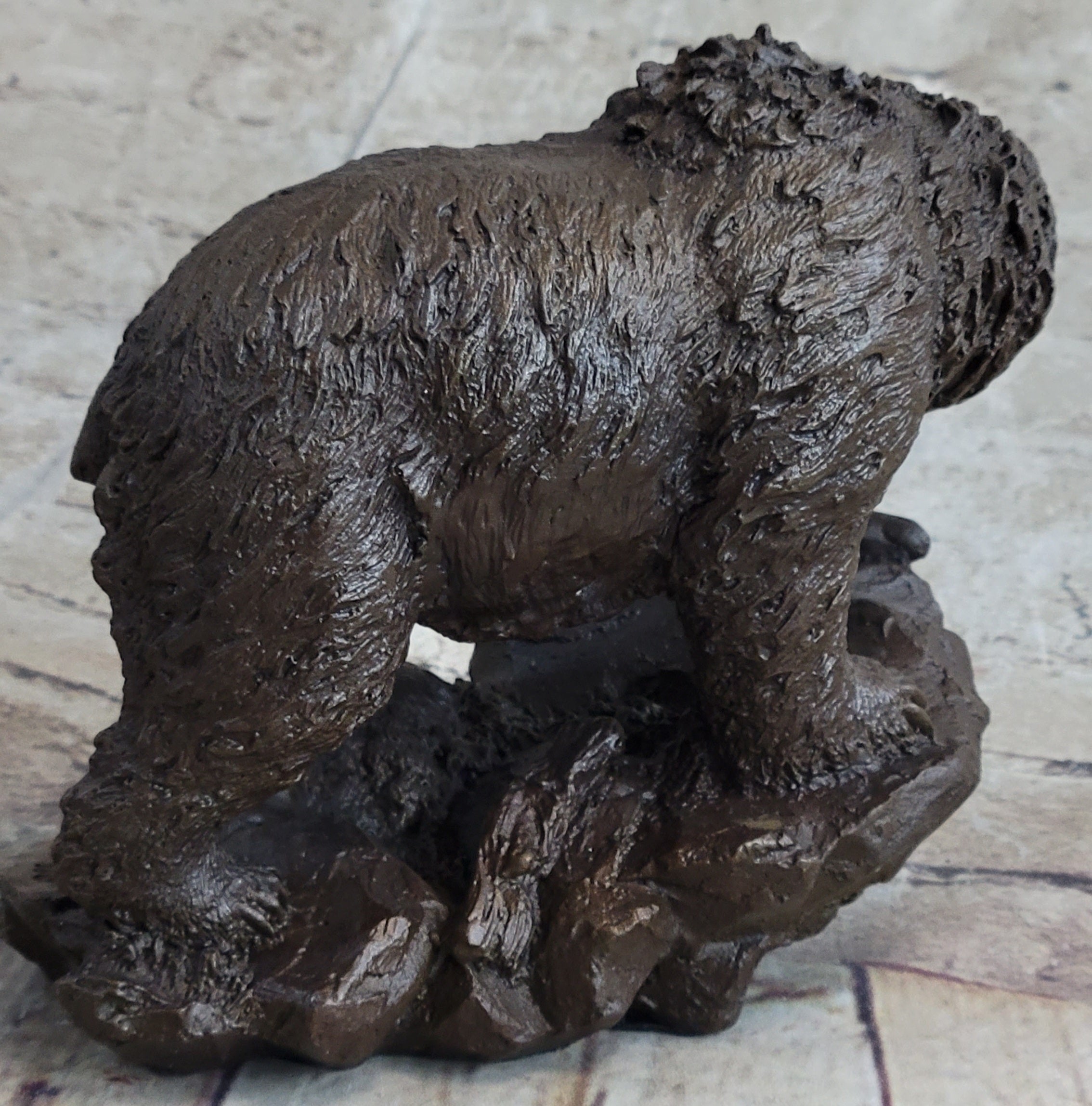 Burly Black Bear with Fish Dinner Bronze Sculpture