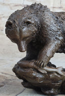 Burly Black Bear with Fish Dinner Bronze Sculpture
