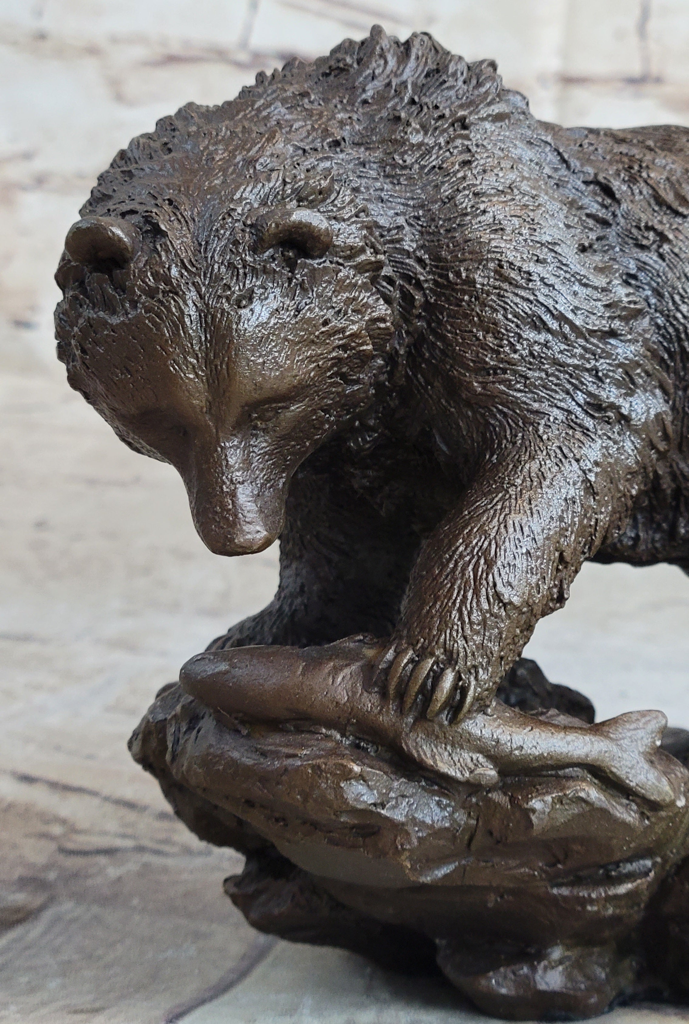 Burly Black Bear with Fish Dinner Bronze Sculpture