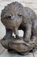 Burly Black Bear with Fish Dinner Bronze Sculpture