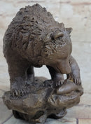 Burly Black Bear with Fish Dinner Bronze Sculpture