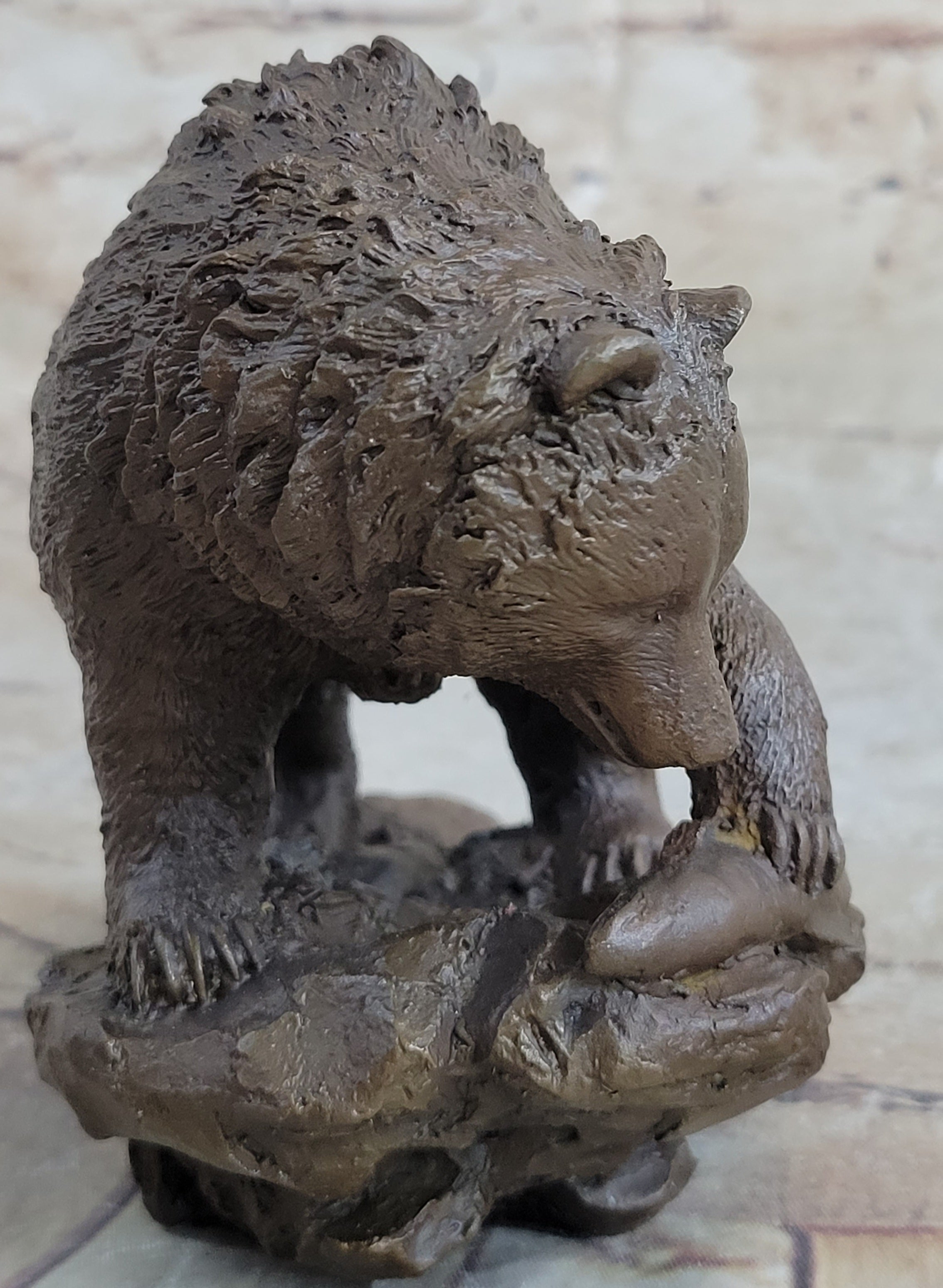 Burly Black Bear with Fish Dinner Bronze Sculpture