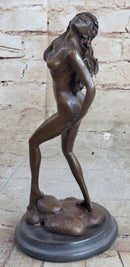 Nude Female Figure Hot Cast Bronze Sculpture Statue on Marble Base by Aldo Vitaleh